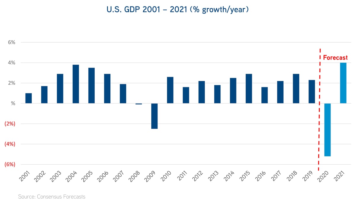 U.S. GDP 2001 - 2021 % growth